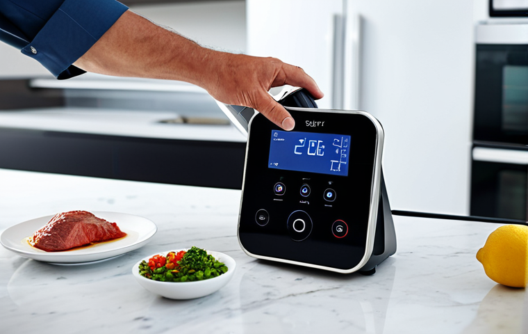 요리사로서 테크놀로지를 활용한 조리법 - **

"A chef using a sous vide immersion circulator in a modern kitchen, focusing on the digital disp...
