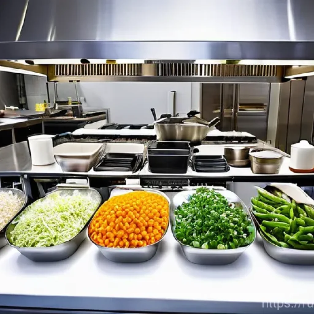 국제요리사 실기시험 중 주의할 점 - **A Professional Chef's Pristine Mise en Place in a High-Stakes Kitchen.**
    A close-up, wide-angl...