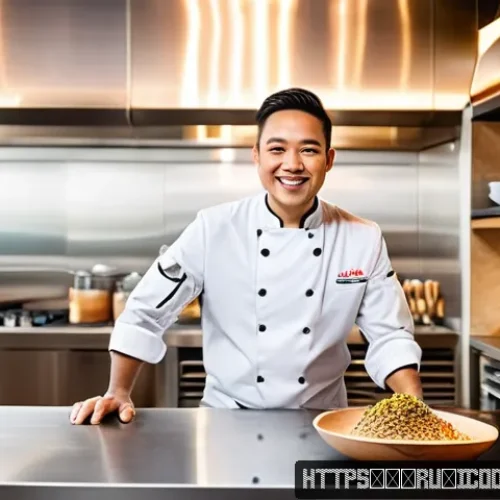 Home 33 국제요리사와 지역요리사의 차이점 - A sophisticated international chef in a modern, bustling kitchen with a diverse, multinational team,...