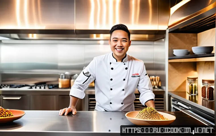 국제요리사와 지역요리사의 차이점 - A sophisticated international chef in a modern, bustling kitchen with a diverse, multinational team,...