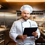 Home 23 요리사 연봉 협상 시 유리한 조건 - A confident professional chef in a modern, upscale Russian restaurant kitchen, dressed in clean chef...